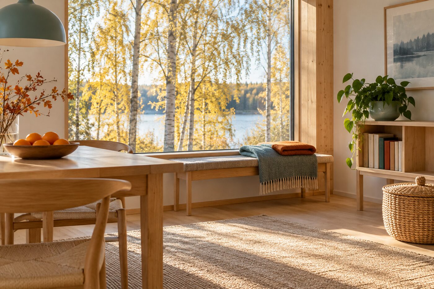 Een rustig, opgeruimd huis in de herfst