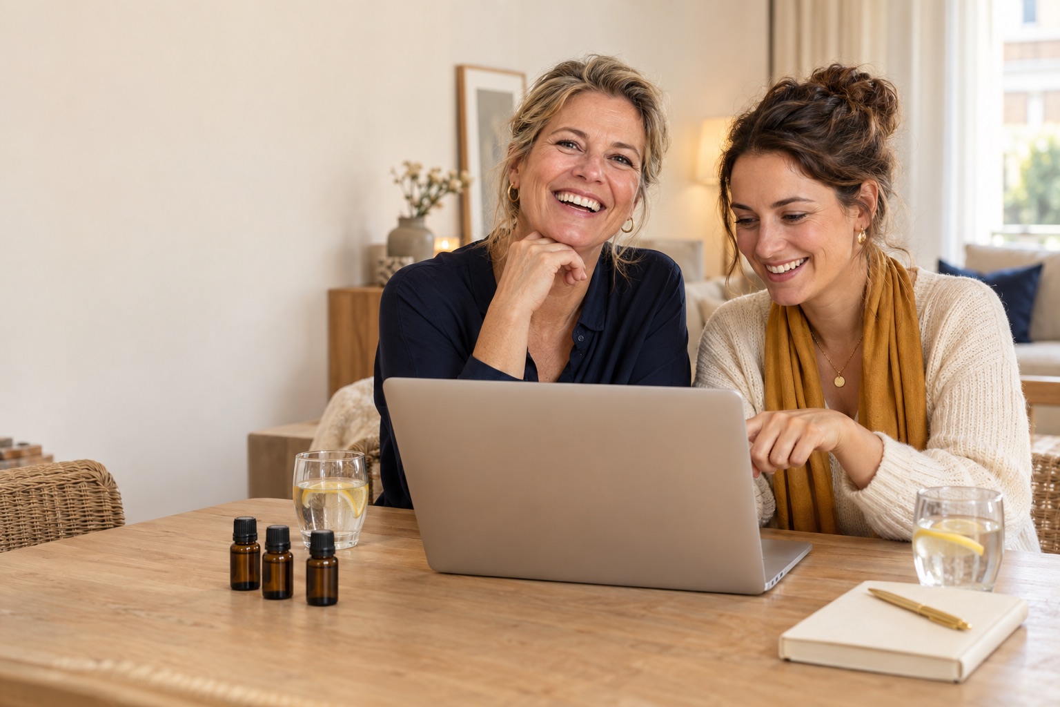 Twee vrouwen doen samen de inschrijving aan tafel