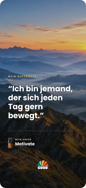 Beispiel eines Handy-Hintergrunds mit einer Duftanker-Karte, mit dem Satz „Ich bin jemand, der sich jeden Tag gern bewegt.“